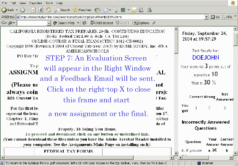 Evaluation Screen